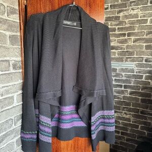 Lauren Ralph Lauren Open Front Cardigan Sweater Black Fair Isle Trim Women’s S